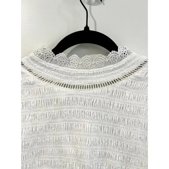 Soft Surroundings Smocked Flutter Sleeve Blouse Ruffle Lace - Picture 3 of 10